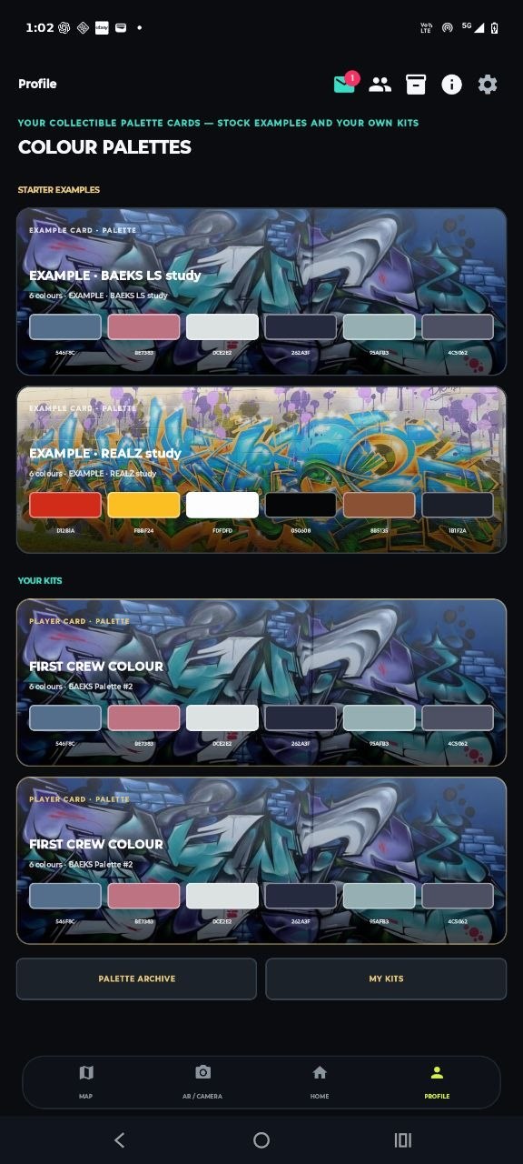 development screenshot of the in-app collection interface