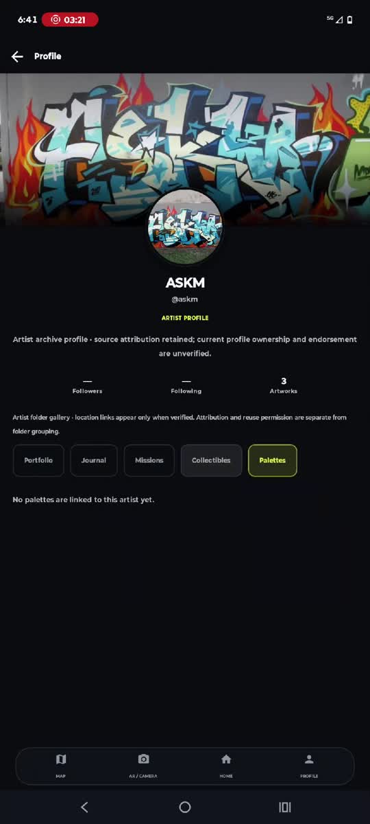 Player profile and artwork grid in the supplied recording