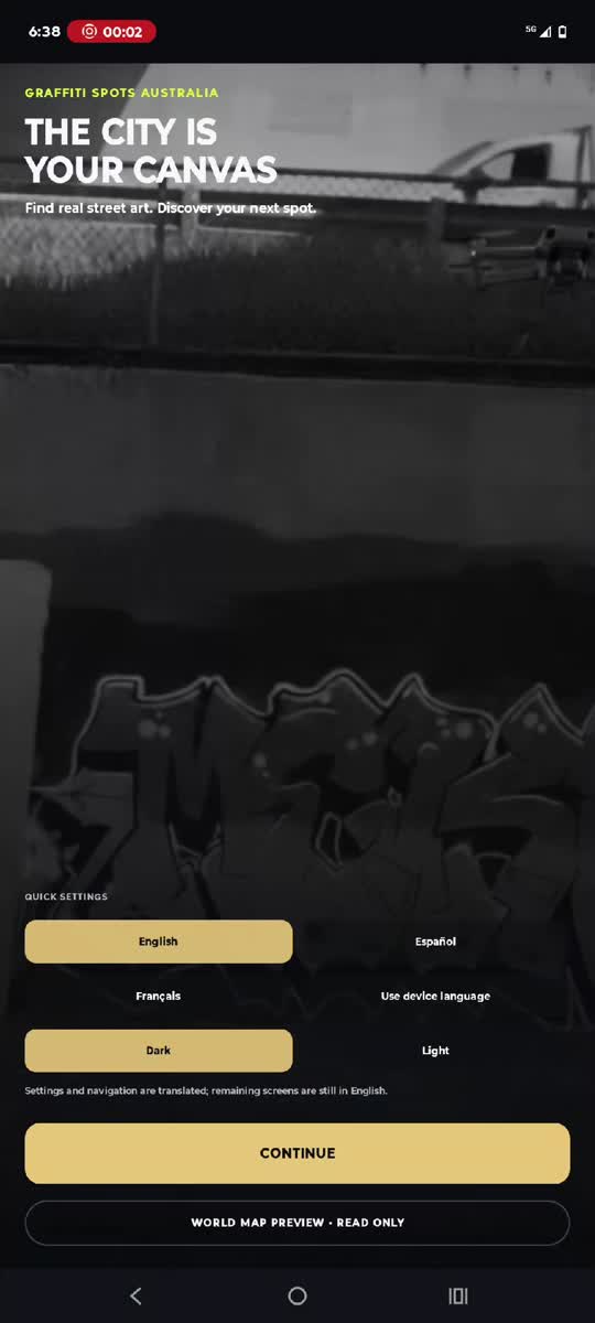 Welcome screen from the supplied app recording