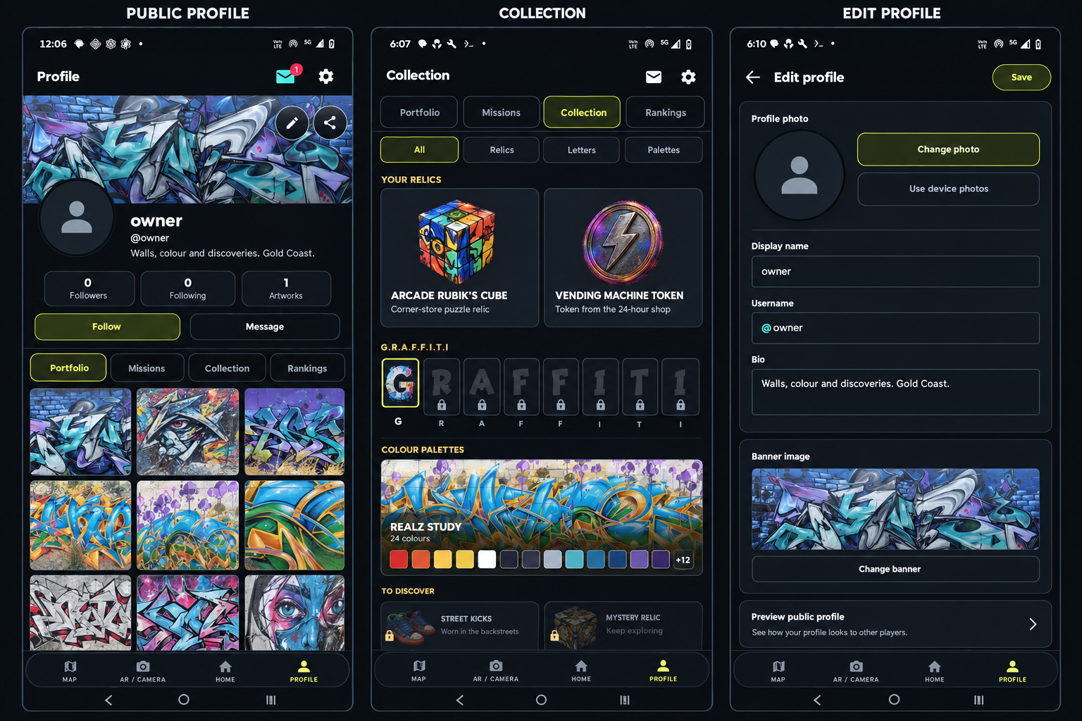 Supplied three-screen profile, collection and editing design reference