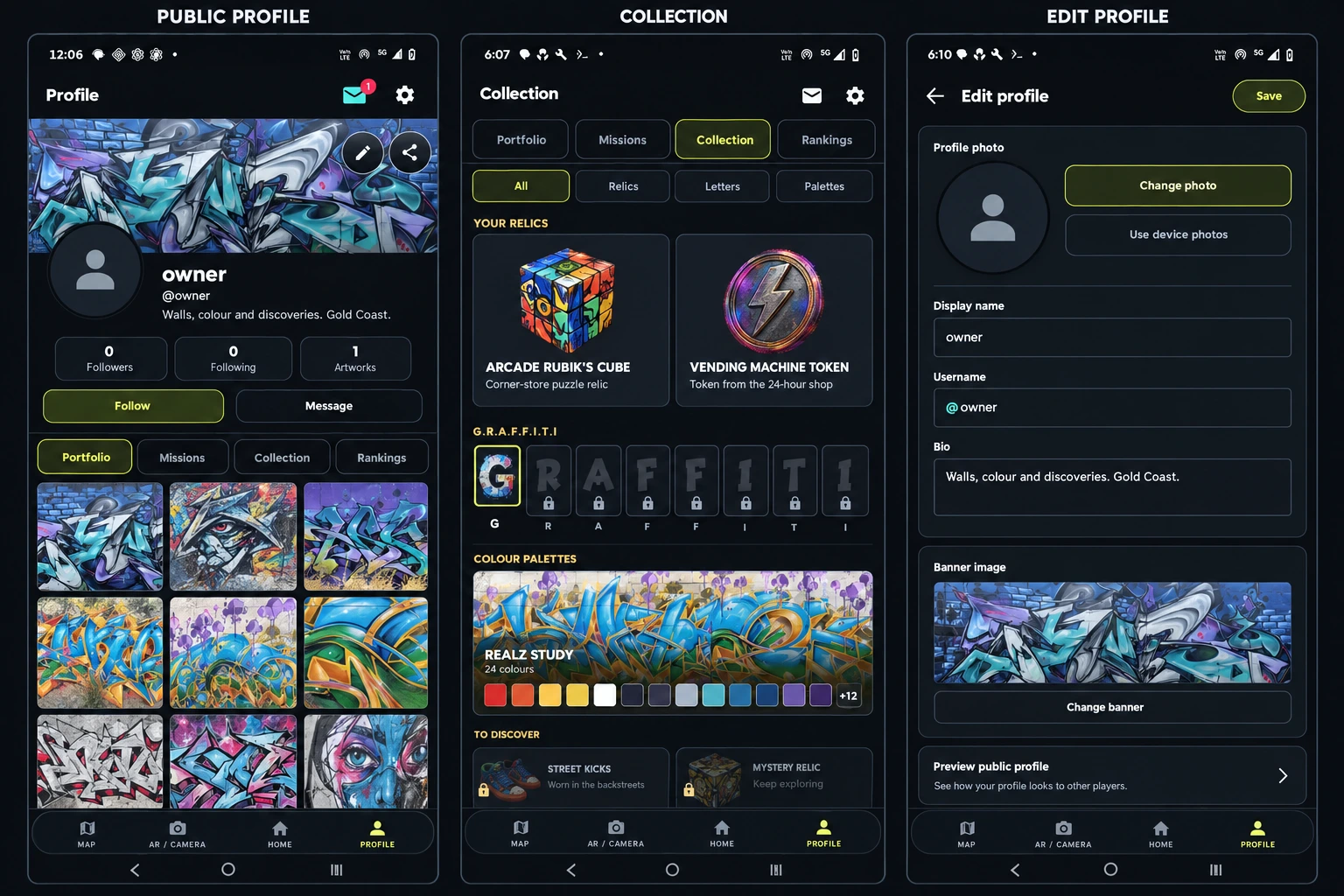 three-screen profile, collection and editing design reference